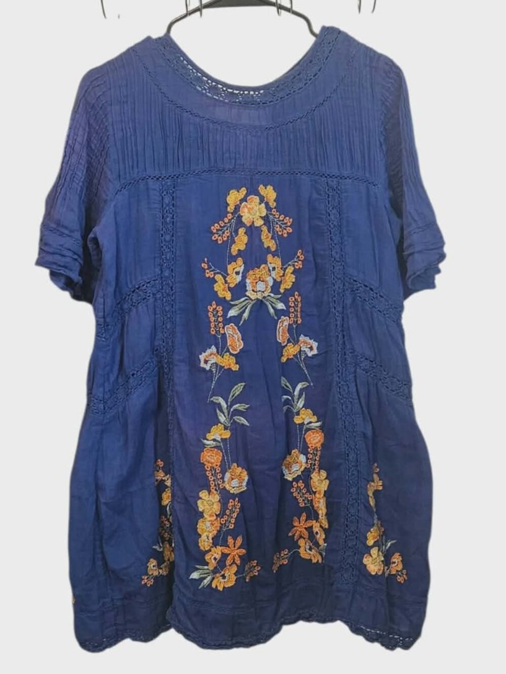 Blue Free People "Perfectly Victorian" Mini Dress Floral Embroidery Boho Size S - Picture 2 of 8